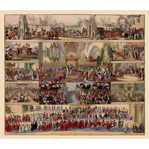 William III Coronation London England Gold Ornate Wood Framed Art Print with Double Matting by De Hooghe