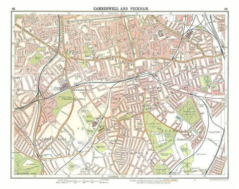 Camberwell Peckham London UK - Bartholomew 1921 Black Ornate Wood Framed Art Print with Double Matting by Bartholomew