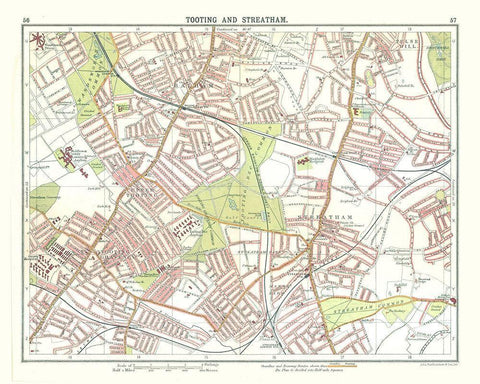 Tooting Streatham London UK - Bartholomew 1921 Black Ornate Wood Framed Art Print with Double Matting by Bartholomew