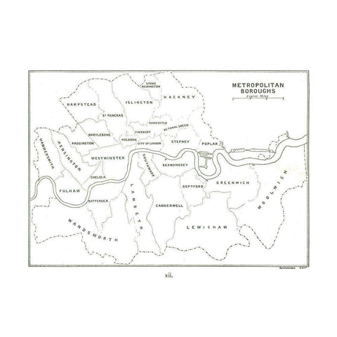 Metropolitan Boroughs London UK - Bartholomew 1921 White Modern Wood Framed Art Print by Bartholomew