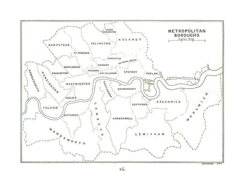 Metropolitan Boroughs London UK - Bartholomew 1921 White Modern Wood Framed Art Print with Double Matting by Bartholomew