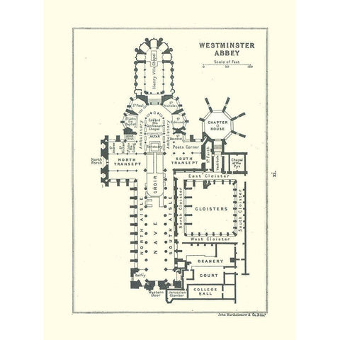 Westminster Abbey London UK - Bartholomew 1921 Black Modern Wood Framed Art Print by Bartholomew