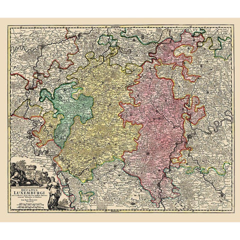 Grand Duchy of Luxembourg Belgium Netherlands Gold Ornate Wood Framed Art Print with Double Matting by Homann