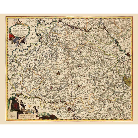 Benelux Luxembourg - Visscher 1680 Black Modern Wood Framed Art Print with Double Matting by Visscher