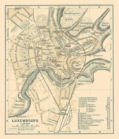 Europe Luxembourg City Luxembourg - Baedeker 1910 Black Ornate Wood Framed Art Print with Double Matting by Baedeker