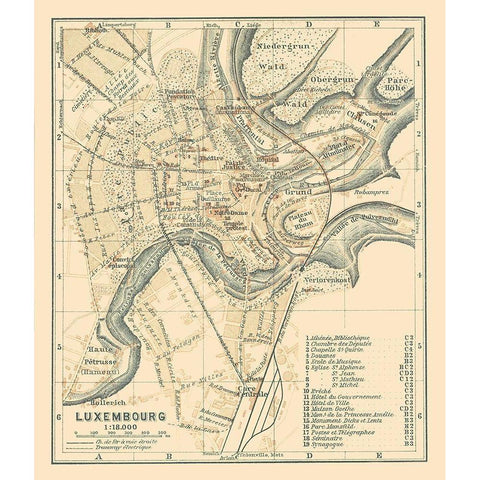 Europe Luxembourg City Luxembourg - Baedeker 1910 White Modern Wood Framed Art Print by Baedeker