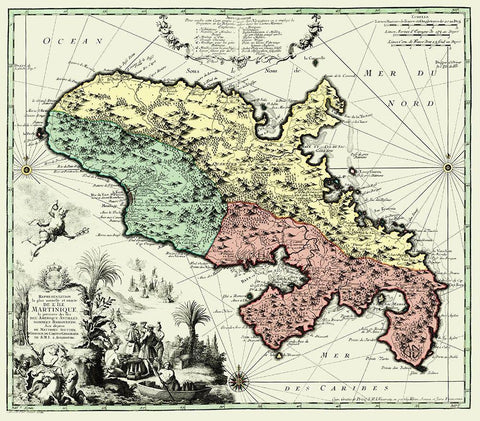 Caribbean Martinique Winward Islands - Seutter White Modern Wood Framed Art Print with Double Matting by Seutter