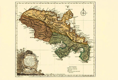 Caribbean Martinique - Jefferys 1760 Black Ornate Wood Framed Art Print with Double Matting by Jefferys