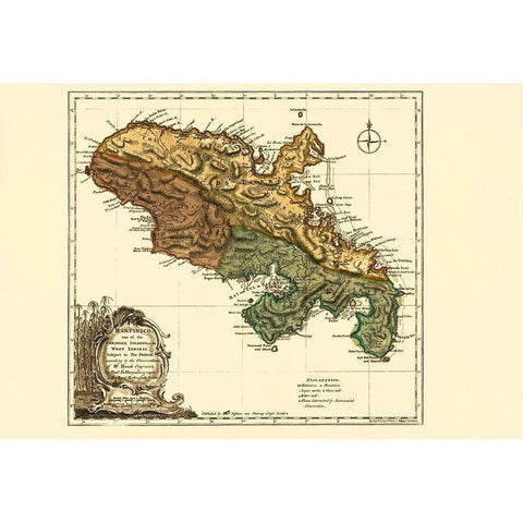 Caribbean Martinique - Jefferys 1760 Gold Ornate Wood Framed Art Print with Double Matting by Jefferys