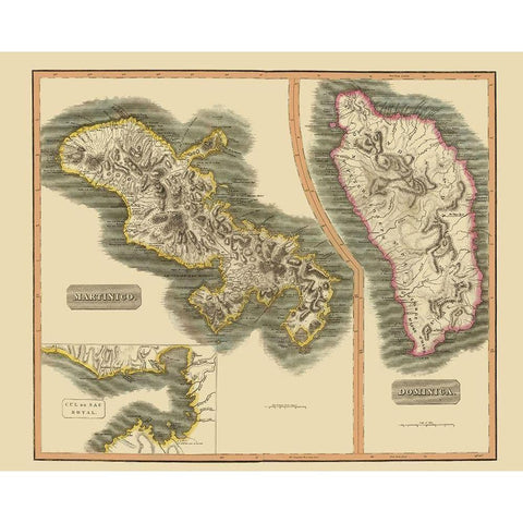 Caribbean Martinique Dominica France - Thomson Gold Ornate Wood Framed Art Print with Double Matting by Thomson