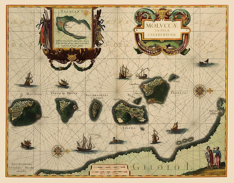 Asia Maluku Islands Indonesia - Blaeu 1630 Black Ornate Wood Framed Art Print with Double Matting by Blaeu