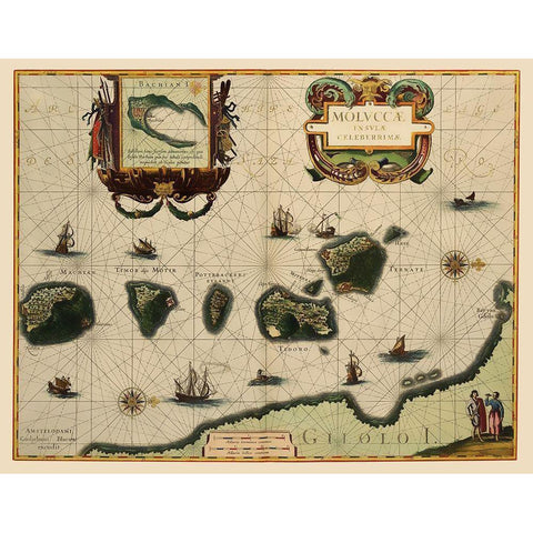 Asia Maluku Islands Indonesia - Blaeu 1630 Black Modern Wood Framed Art Print with Double Matting by Blaeu