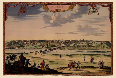Iberian Peninsula Madrid Spain Panoramic - 1600 Black Ornate Wood Framed Art Print with Double Matting by Unknown