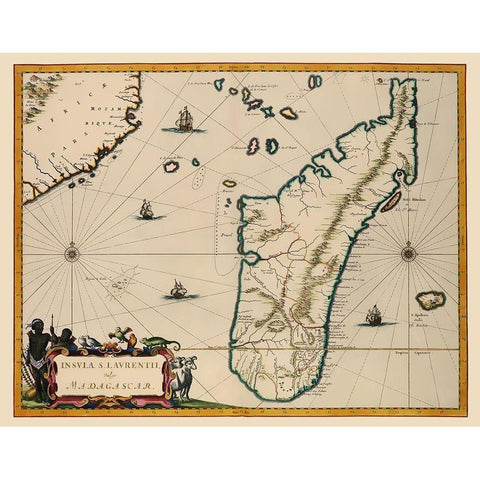 Madagascar Africa - Blaeu 1662 Black Modern Wood Framed Art Print by Blaeu