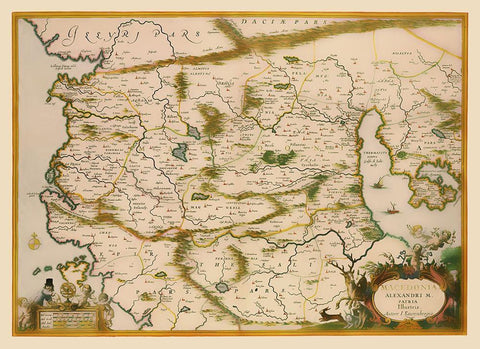 Macedonia Region Greece - Jansson 1654 Black Ornate Wood Framed Art Print with Double Matting by Jansson