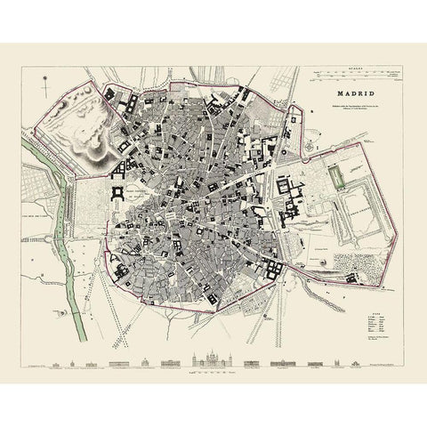 Iberian Peninsula Madrid Spain - Baldwin 1831 Black Modern Wood Framed Art Print with Double Matting by Baldwin