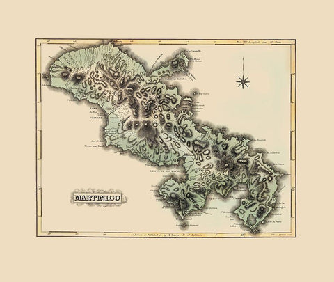 Caribbean Martinique - Lucas 1823 White Modern Wood Framed Art Print with Double Matting by Lucas
