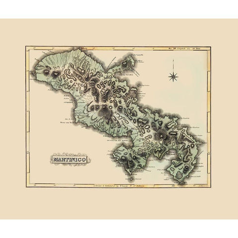 Caribbean Martinique - Lucas 1823 Black Modern Wood Framed Art Print with Double Matting by Lucas