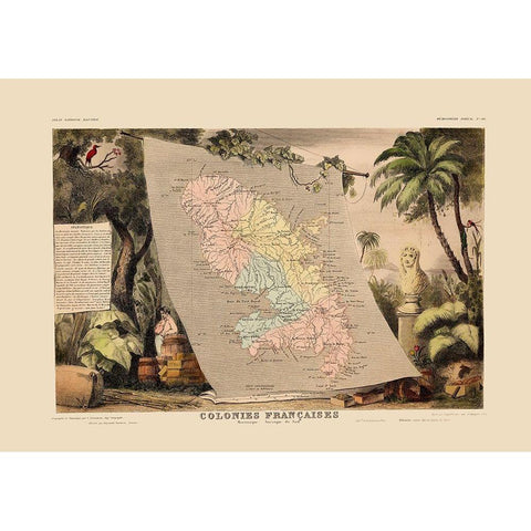 Caribbean Martinique - Levasseur 1850 Gold Ornate Wood Framed Art Print with Double Matting by Levasseur