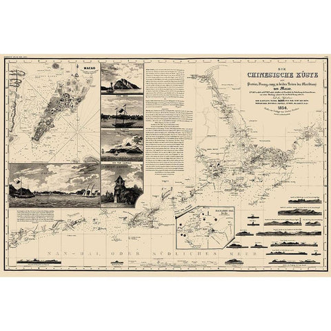 Macau Hong Kong Region China Nautical Black Modern Wood Framed Art Print by Perthes