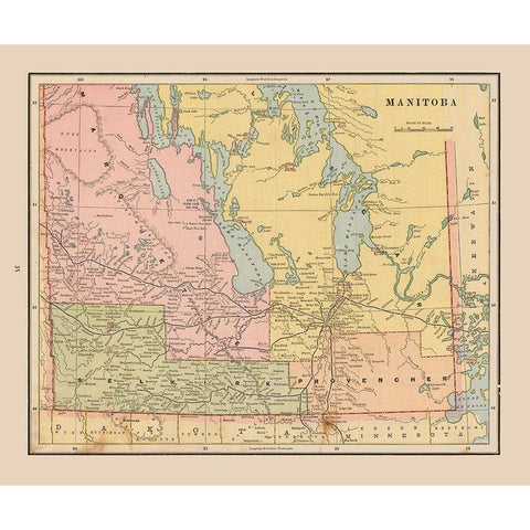 Manitoba Province Canada - Cram 1888 White Modern Wood Framed Art Print by Cram