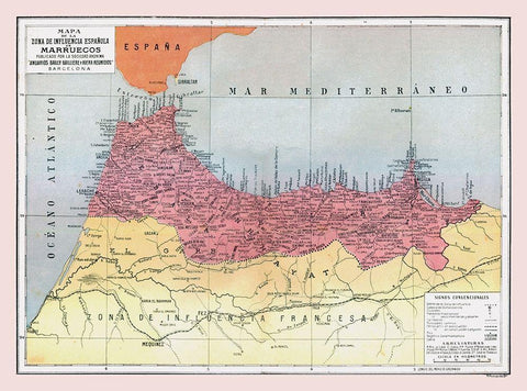 Africa Spanish Influence in Morocco - Pompido 1913 White Modern Wood Framed Art Print with Double Matting by Pompido