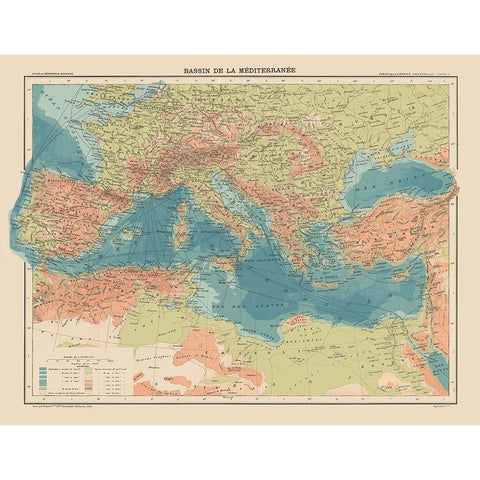 Mediterranean Basin Europe - Schrader 1908 Black Modern Wood Framed Art Print with Double Matting by Schrader