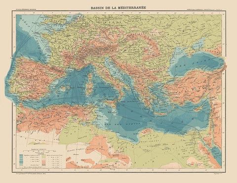 Mediterranean Basin Europe - Schrader 1908 Black Ornate Wood Framed Art Print with Double Matting by Schrader