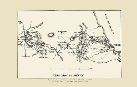 Vera Cruz to Mexico City War Map 1893 White Modern Wood Framed Art Print with Double Matting by Appleton