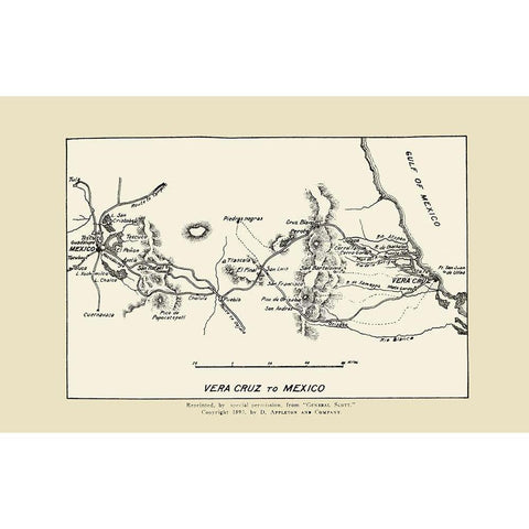 Vera Cruz to Mexico City War Map 1893 Black Modern Wood Framed Art Print by Appleton