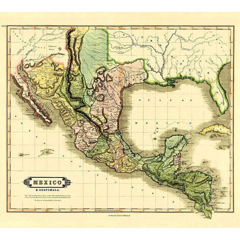 Mexico Guatemala - Lizars 1831 Black Modern Wood Framed Art Print with Double Matting by Lizars