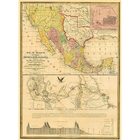 Mexico Yucatan Upper California United States Gold Ornate Wood Framed Art Print with Double Matting by Mitchell