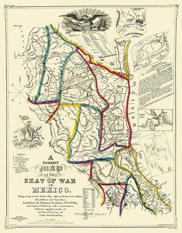 Mexico Mexican American War - Disturnell 1847 Black Ornate Wood Framed Art Print with Double Matting by DISTURNELL