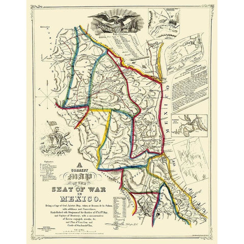 Mexico Mexican American War - Disturnell 1847 Black Modern Wood Framed Art Print with Double Matting by DISTURNELL