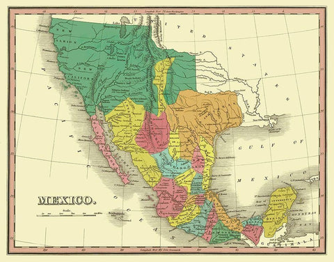 Territories Mexico - Finley 1831 White Modern Wood Framed Art Print with Double Matting by Finley