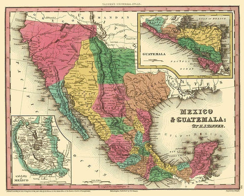 North America Mexico Guatemala - Tanner 1834 White Modern Wood Framed Art Print with Double Matting by Tanner