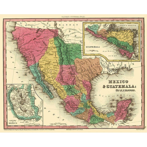 North America Mexico Guatemala - Tanner 1834 Gold Ornate Wood Framed Art Print with Double Matting by Tanner