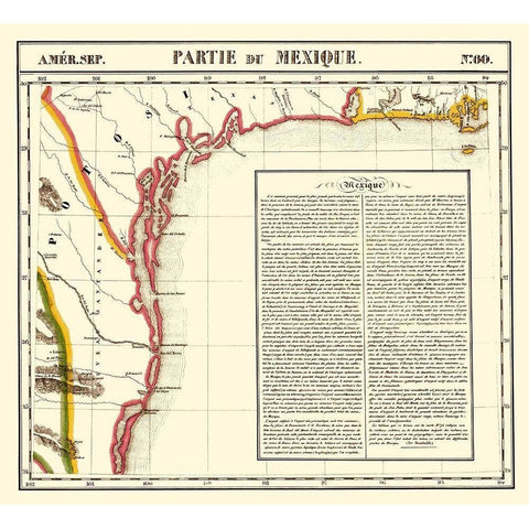 Gulf Coast Mexico Texas United States Gold Ornate Wood Framed Art Print with Double Matting by Vandermaelen