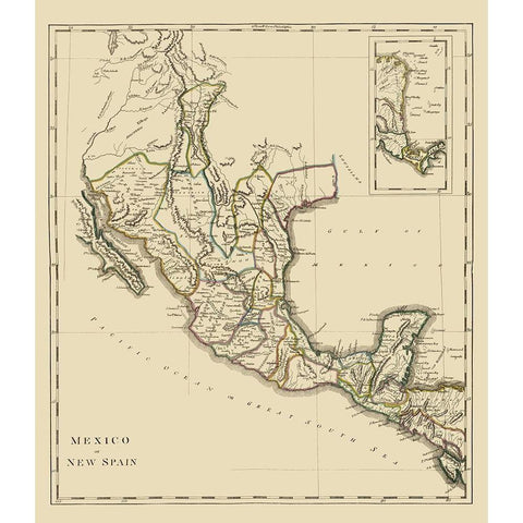 New Spain Mexico - Carey 1814 Black Modern Wood Framed Art Print with Double Matting by Carey