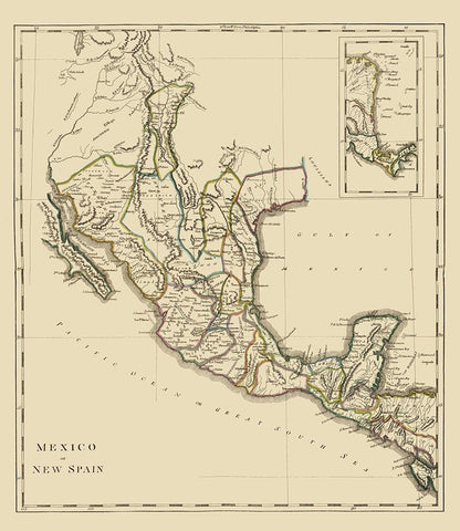 New Spain Mexico - Carey 1814 Black Ornate Wood Framed Art Print with Double Matting by Carey