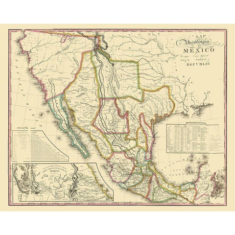 United States Mexico - Tanner 1826 Gold Ornate Wood Framed Art Print with Double Matting by Tanner