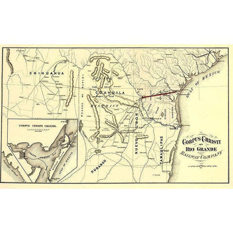 Corpus Christi Rio Grande Railway Mexico US Gold Ornate Wood Framed Art Print with Double Matting by Bien