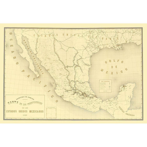 Railroads Mexico - Hermanos 1890 White Modern Wood Framed Art Print by Hermanos