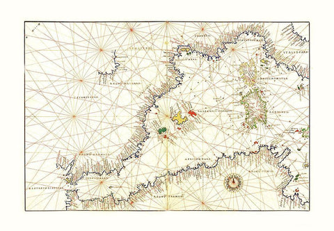 Mediterranean Sea Coast - Agnese 1544 Black Ornate Wood Framed Art Print with Double Matting by Agnese, Battista