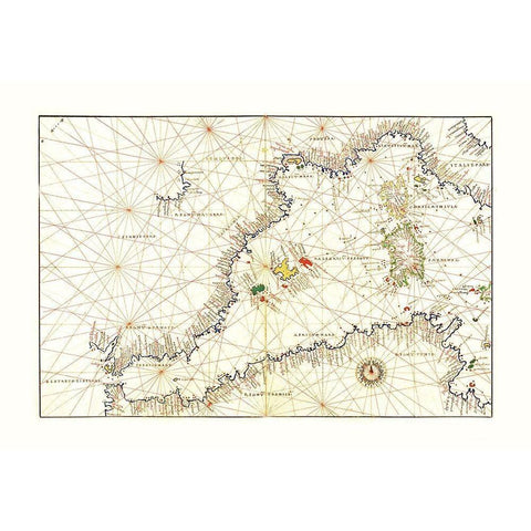 Mediterranean Sea Coast - Agnese 1544 Black Modern Wood Framed Art Print by Agnese, Battista