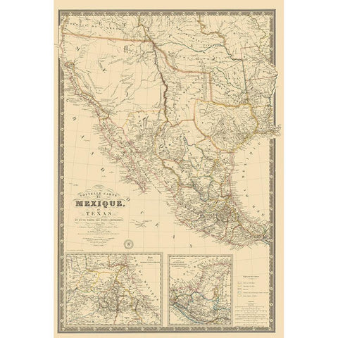 Southwest United States Mexico - Brue 1840 White Modern Wood Framed Art Print by Brue