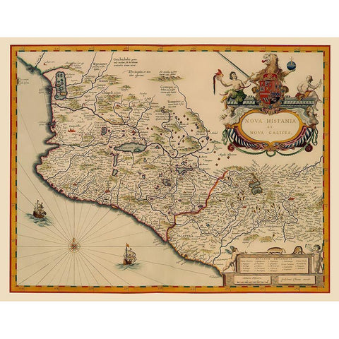 Mexico - Blaeu 1635 Black Modern Wood Framed Art Print with Double Matting by Blaeu