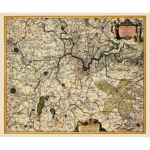 Benelux Mechelen Duchy Aarschot Belgium Netherland Gold Ornate Wood Framed Art Print with Double Matting by Visscher