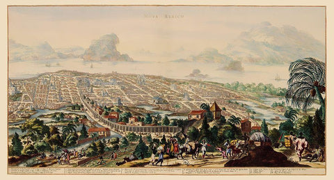 Panoramic Mexico City Mexico - Ogilby 1671 White Modern Wood Framed Art Print with Double Matting by Ogilby