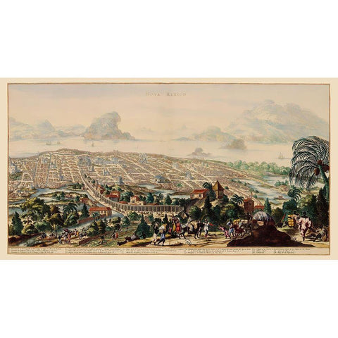 Panoramic Mexico City Mexico - Ogilby 1671 Black Modern Wood Framed Art Print by Ogilby